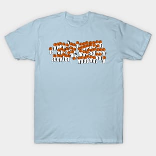 Halloween Horror Party of Penguins wearing Pumpkin Head Costumes T-Shirt